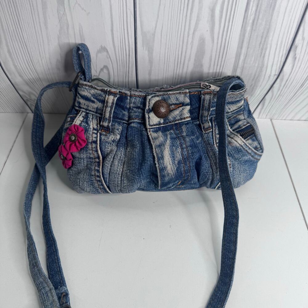 Y2K-Style Up cycled Denim Floral Crossbody Purse Retro Unique Fun Style